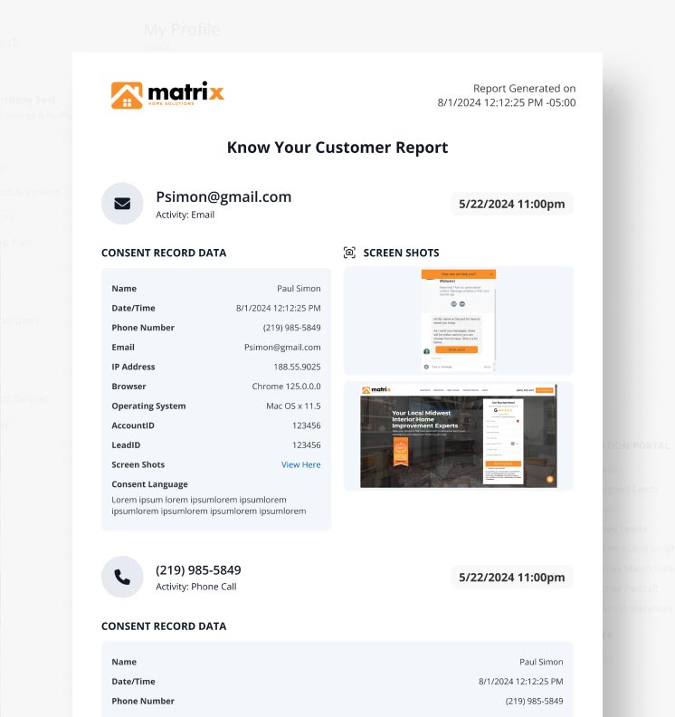 consent Reporting screenshot