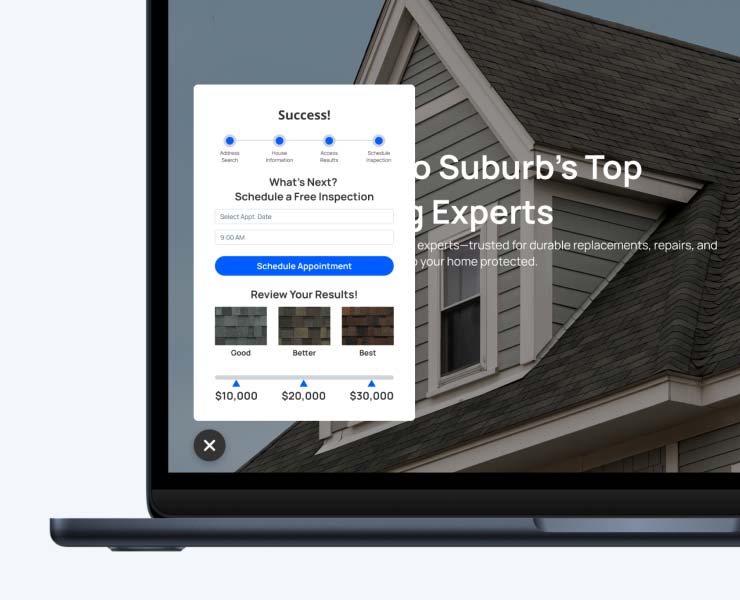 AI roof calculator generating instant estimates from aerial property data and homeowner address