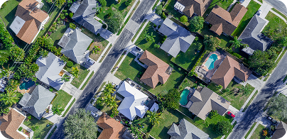 Aerial view of residential neighborhood served by PSAI contractors